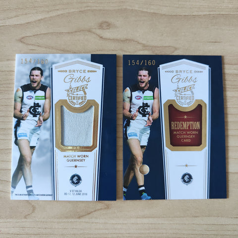 2017 Select Certified Match Worn Guernsey Bryce Gibbs Carlton No.154/160