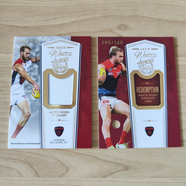 2017 Select Certified Match Worn Guernsey Jack Watts Melbourne No.080/160