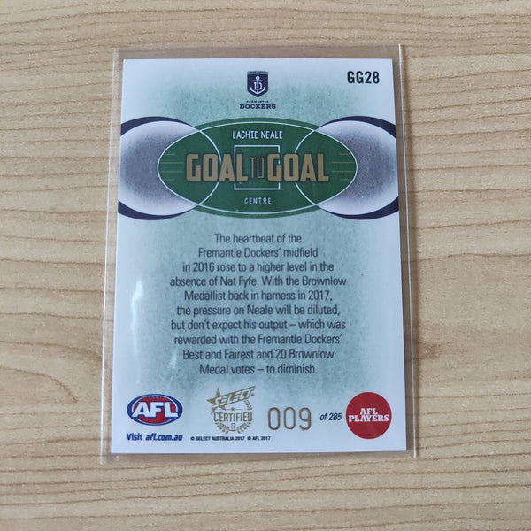 2017 Select Certified Goal To Goal Lachie Neale Fremantle JUMPER NUMBER No.009/285