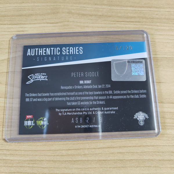 2021 Cricket Australia Traders Authentic Series Signature Hand Signed Peter Siddle Adelaide Strikers BBL Cricket Card 116/120