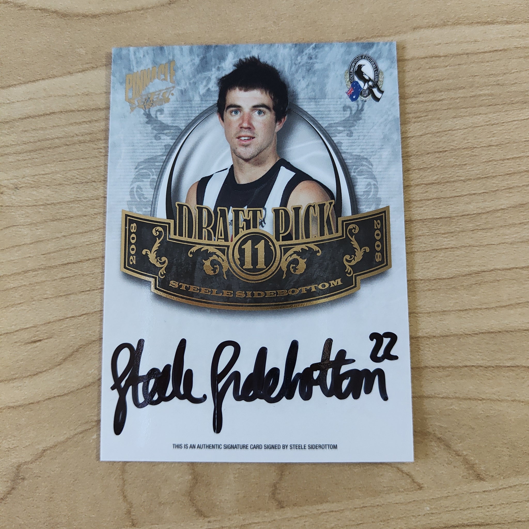 2009 Select Pinnacle Draft Pick Signature Steele Sidebottom Collingwood No. 329/400