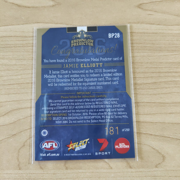 2016 AFL Select Brownlow Predictor Jamie Elliott Collingwood No.181/250