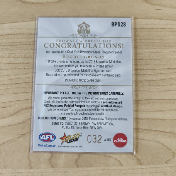 2018 AFL Select Brownlow Predictor Brodie Grundy Collingwood No.032/250