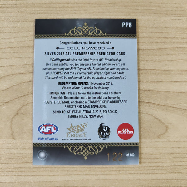 2018 AFL Select Silver Premiership Predictor Collingwood No.122/180