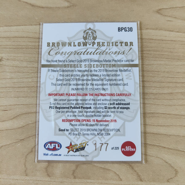 2019 AFL Select Brownlow Predictor Steele Sidebottom Collingwood No.177/225