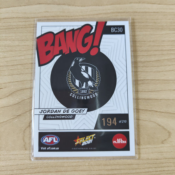 2021 AFL Select Bang Card Jordan De Goey Collingwood No.194/210