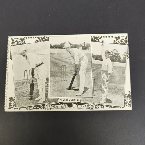 Australia 1905 Test Players S.E. Gregory, W.W. Armstrong, C.E. McLeod Cricket Postcard