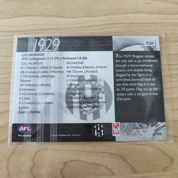 2011 Select Infinity 1929 Premiers Collingwood No.352/400