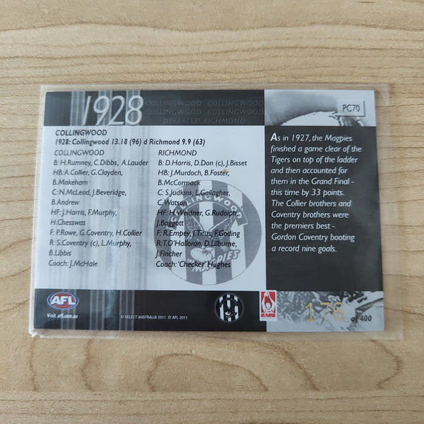 2011 Select Infinity 1928 Premiers Collingwood No.176/400