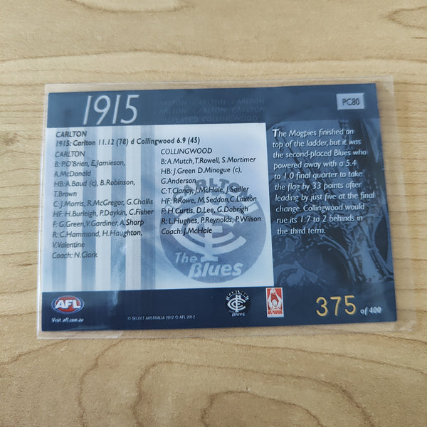 2012 Select Eternity 1915 Premiers Carlton No.375/400