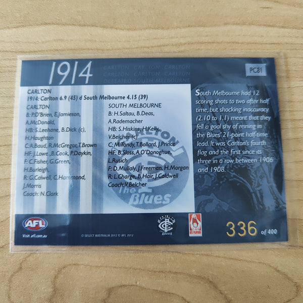 2012 Select Eternity 1914 Premiers Carlton No.336/400