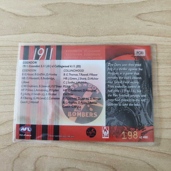 2012 Select Eternity 1911 Premiers Essendon No.198/400