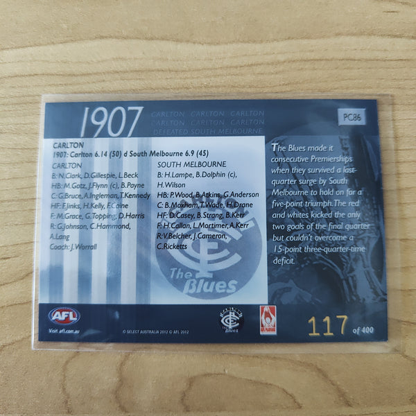 2012 Select Eternity 1907 Premiers Carlton No.117/400