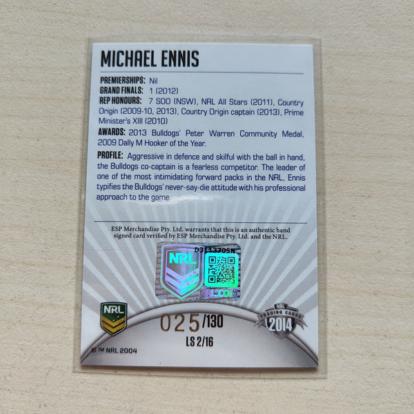 2014 NRL Elite League Sensations Signature Card Michael Ennis Bulldogs