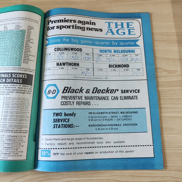 VFL 1977 Grand Final Re-Play Collingwood v North Melbourne Football Record