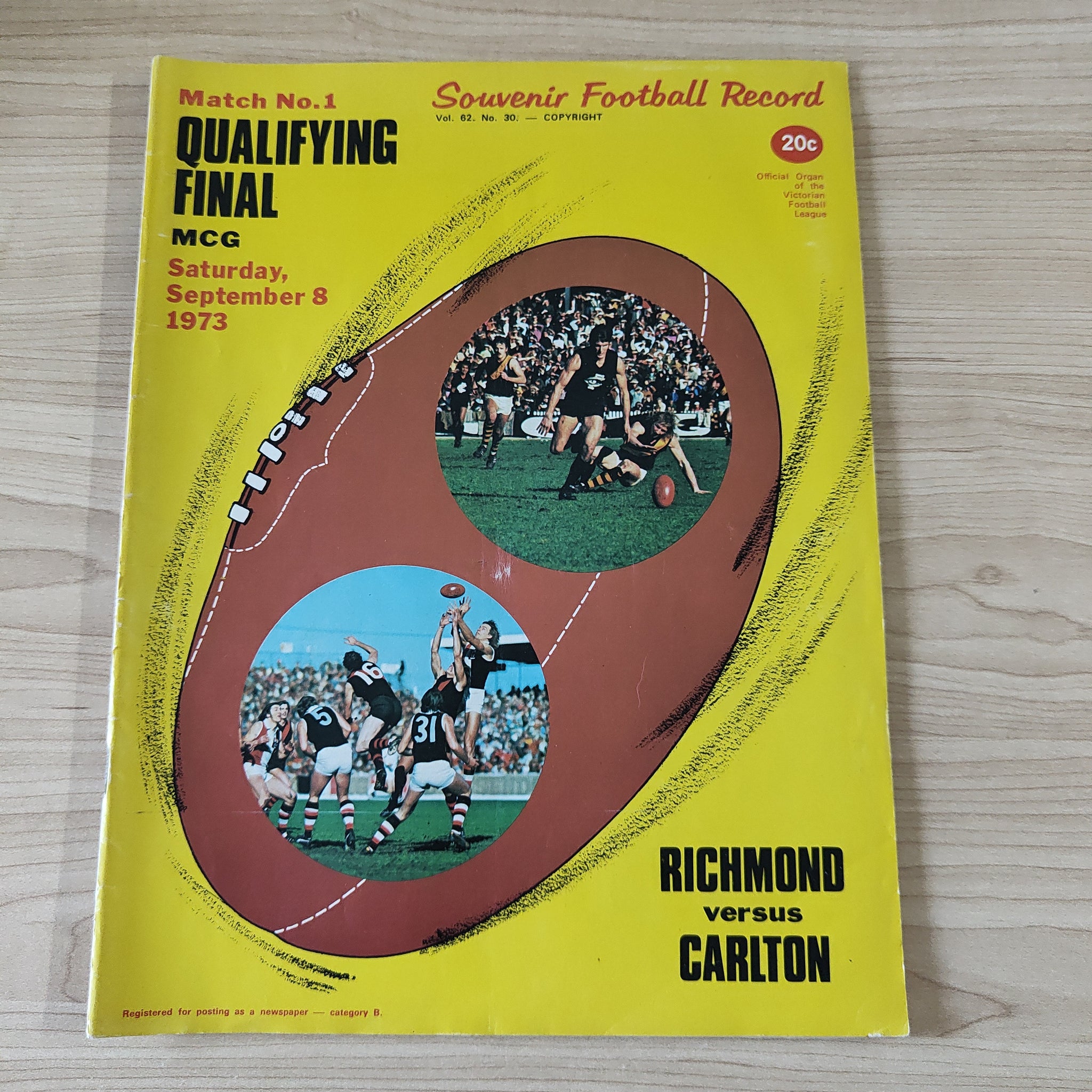 VFL 1973 Qualifying Final Football Record Richmond v Carlton
