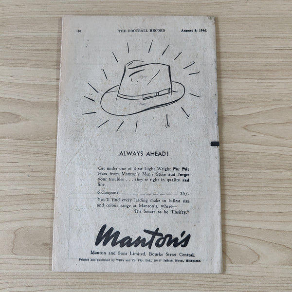 VFL 1944 August 5 North Melbourne v Fitzroy Football Record