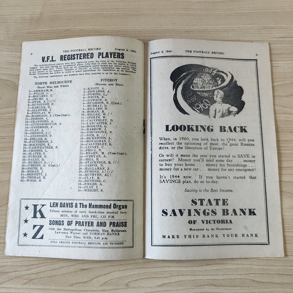 VFL 1944 August 5 North Melbourne v Fitzroy Football Record
