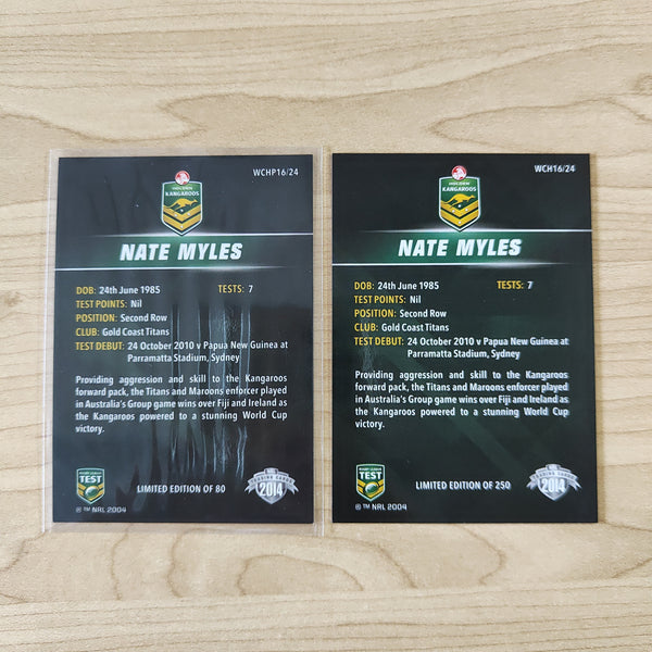 2014 NRL Elite World Cup Heroes Nate Myles Base and Platinum Card