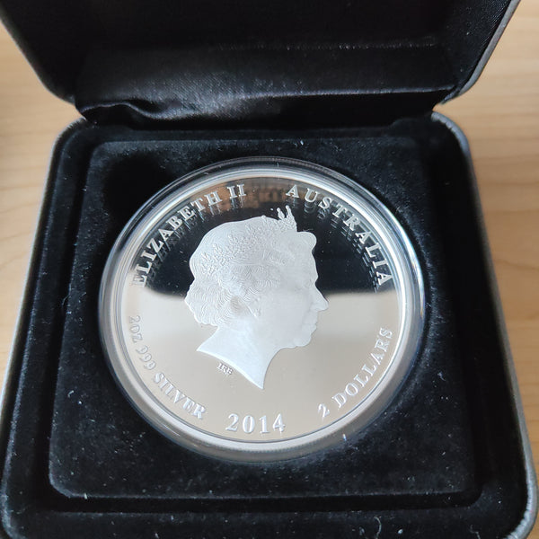 Australia 2014 $2 ANDA Perth Mint Year Of The Horse Coloured 2oz Silver Proof Coin