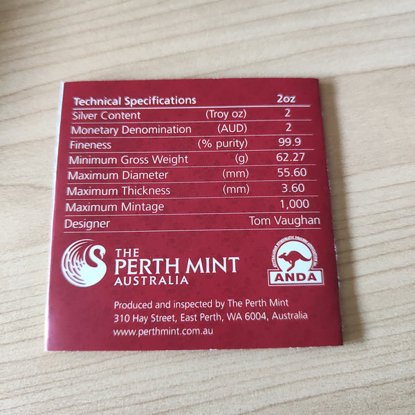 Australia 2014 $2 ANDA Perth Mint Year Of The Horse Coloured 2oz Silver Proof Coin