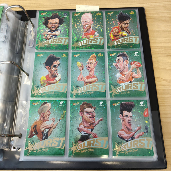 2017 AFL Select Footy Stars Green Burst Complete Set of 72