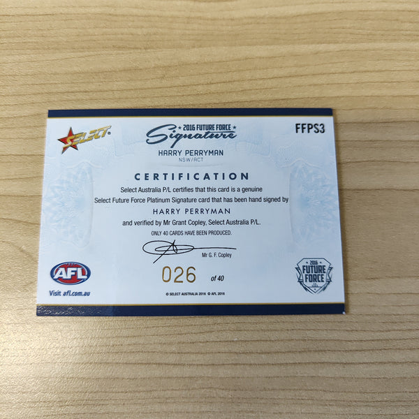 2016 Select Future Force Platinum Signature Harry Perryman GWS No.026/40