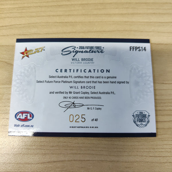 2016 Select Future Force Platinum Signature Will Brodie Gold Coast No.025/40