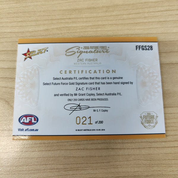 2016 Select Future Force Gold Signature Zac Fisher Carlton No.021/200