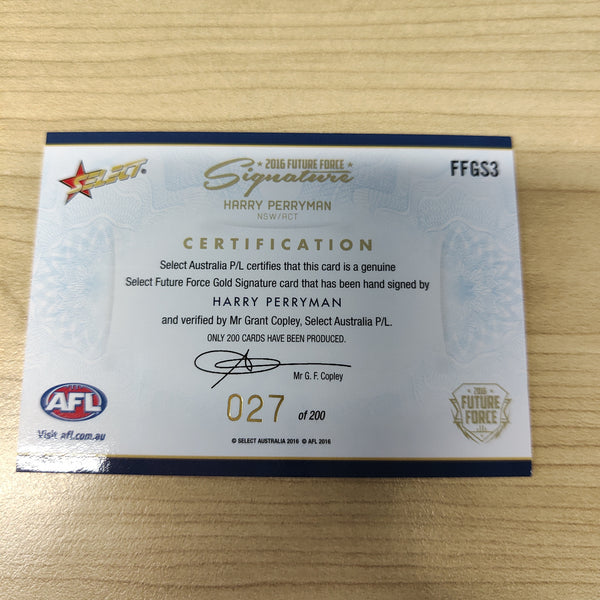 2016 Select Future Force Gold Signature Harry Perryman GWS No.027/200