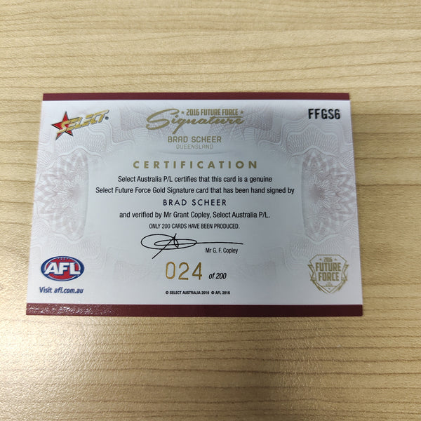 2016 Select Future Force Gold Signature Brad Scheer Gold Coast Suns No.024/200