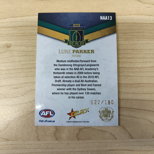 2016 Select Future Force NAB AFL Academy 20 In 20 Luke Parker No.022/180