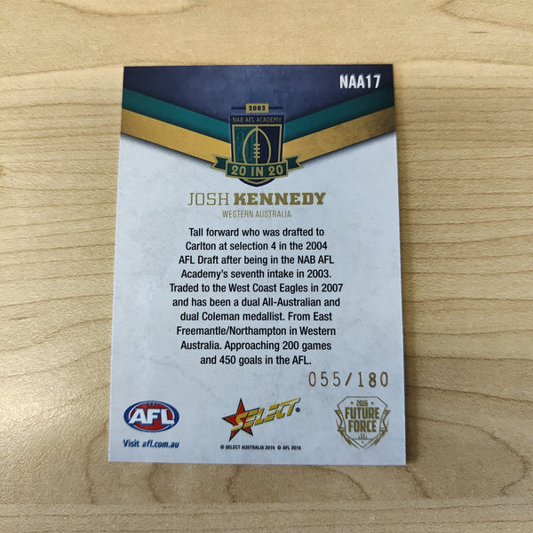 2016 Select Future Force NAB AFL Academy 20 In 20 Josh Kennedy No.055/180