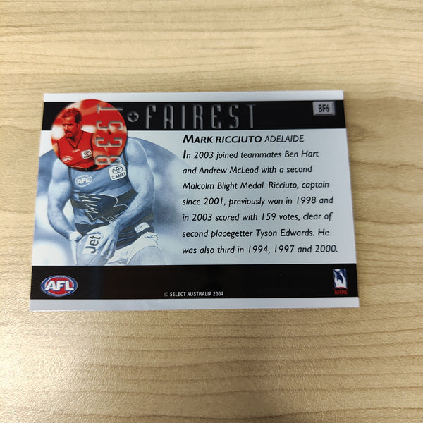 2004 Select AFL Ovation Best & Fairest Card Mark Ricciuto Adelaide
