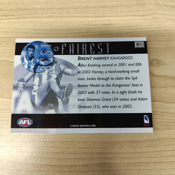 2004 Select AFL Ovation Best & Fairest Card Brent Harvey Kangaroos