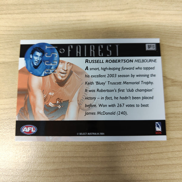 2004 Select AFL Ovation Best & Fairest Card Russell Robertson Melbourne