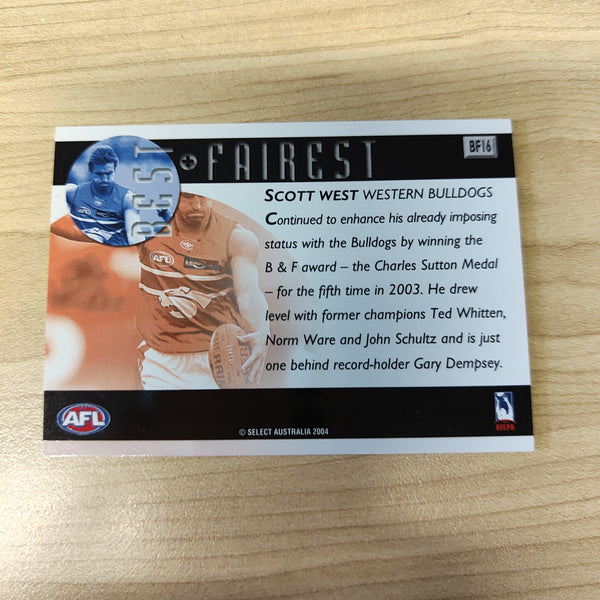 2004 Select AFL Ovation Best & Fairest Card Scott West Western Bulldogs