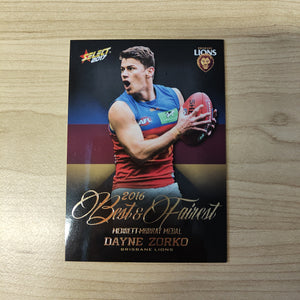 2017 Select AFL Best & Fairest Card Dayne Zorko Brisbane