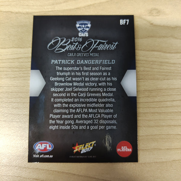 2017 Select AFL Best & Fairest Card Patrick Dangerfield Geelong