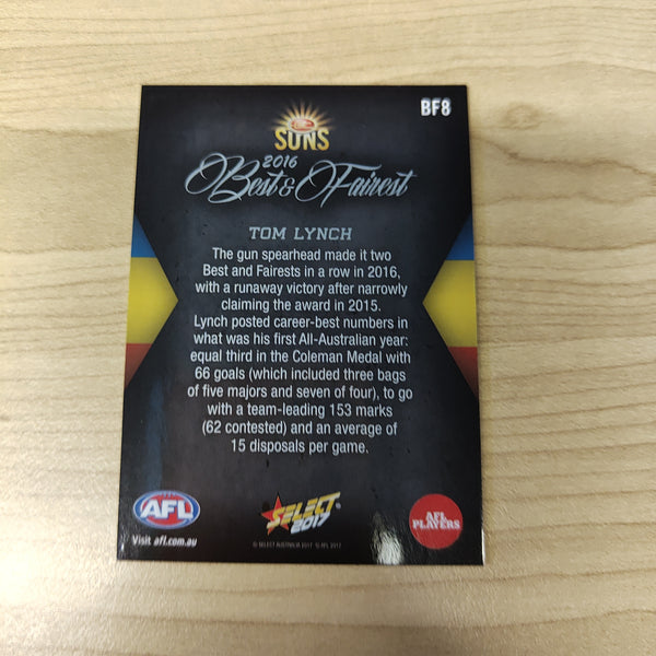 2017 Select AFL Best & Fairest Card Tom Lynch Gold Coast