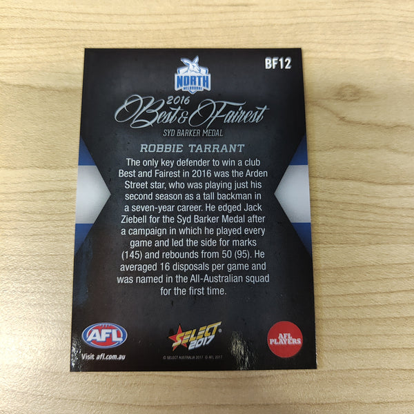 2017 Select AFL Best & Fairest Card Robbie Tarrant North Melbourne