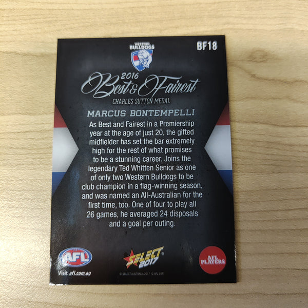 2017 Select AFL Best & Fairest Card Marcus Bontempelli Western Bulldogs