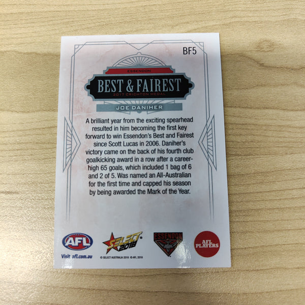 2018 Select AFL Best & Fairest Card Joe Daniher Essendon