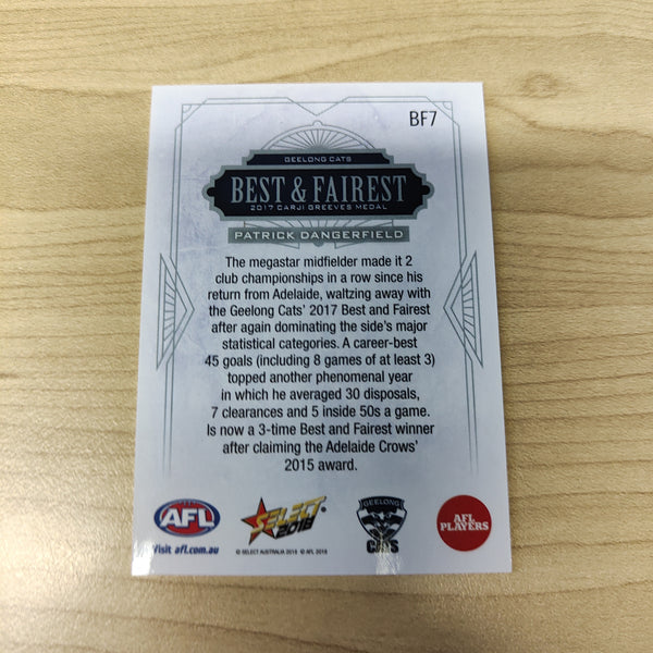 2018 Select AFL Best & Fairest Card Patrick Dangerfield Geelong