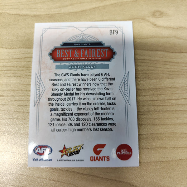 2018 Select AFL Best & Fairest Card Josh Kelly GWS