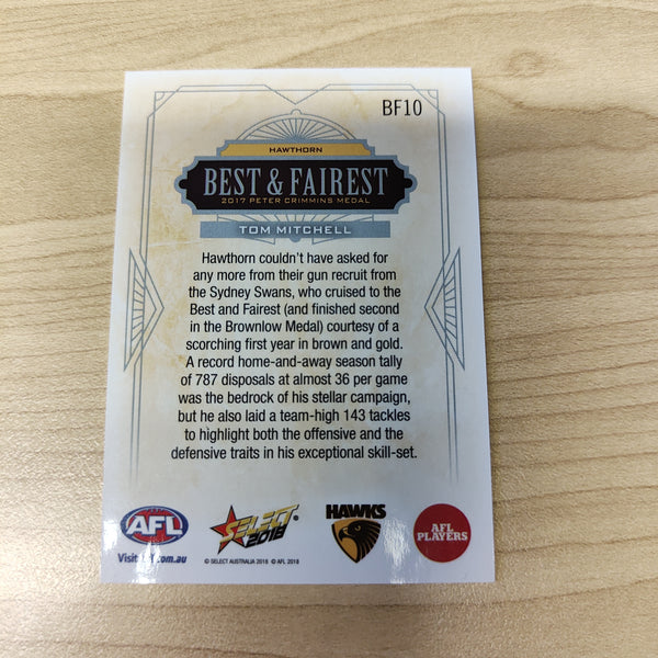 2018 Select AFL Best & Fairest Card Tom Mitchell Hawthorn