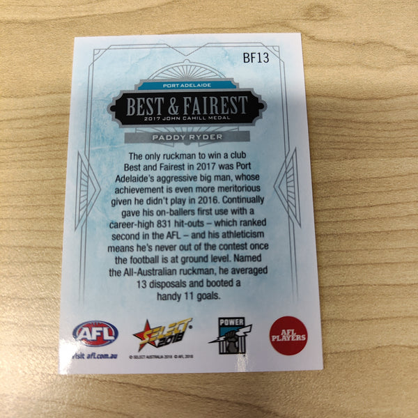 2018 Select AFL Best & Fairest Card Paddy Ryder Port Adelaide