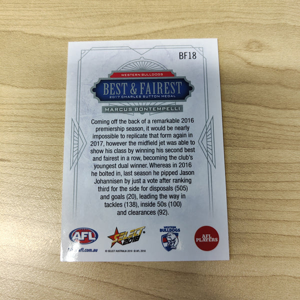 2018 Select AFL Best & Fairest Card Marcus Bontempelli Western Bulldogs