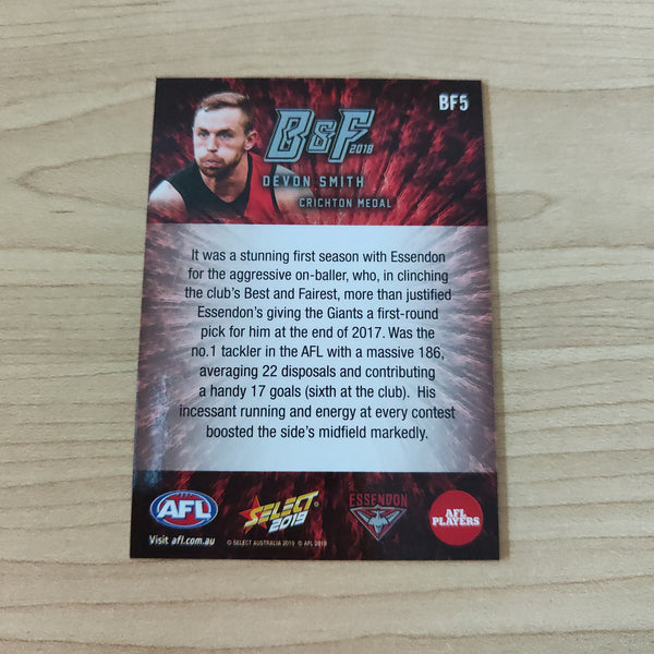 2019 Select AFL Footy Stars Best And Fairest Devon Smith Essendon