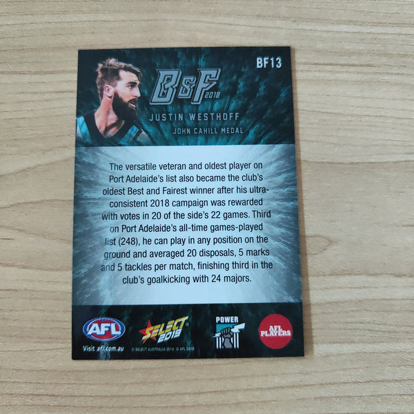 2019 Select AFL Footy Stars Best And Fairest Justin Westhoff Port Adelaide